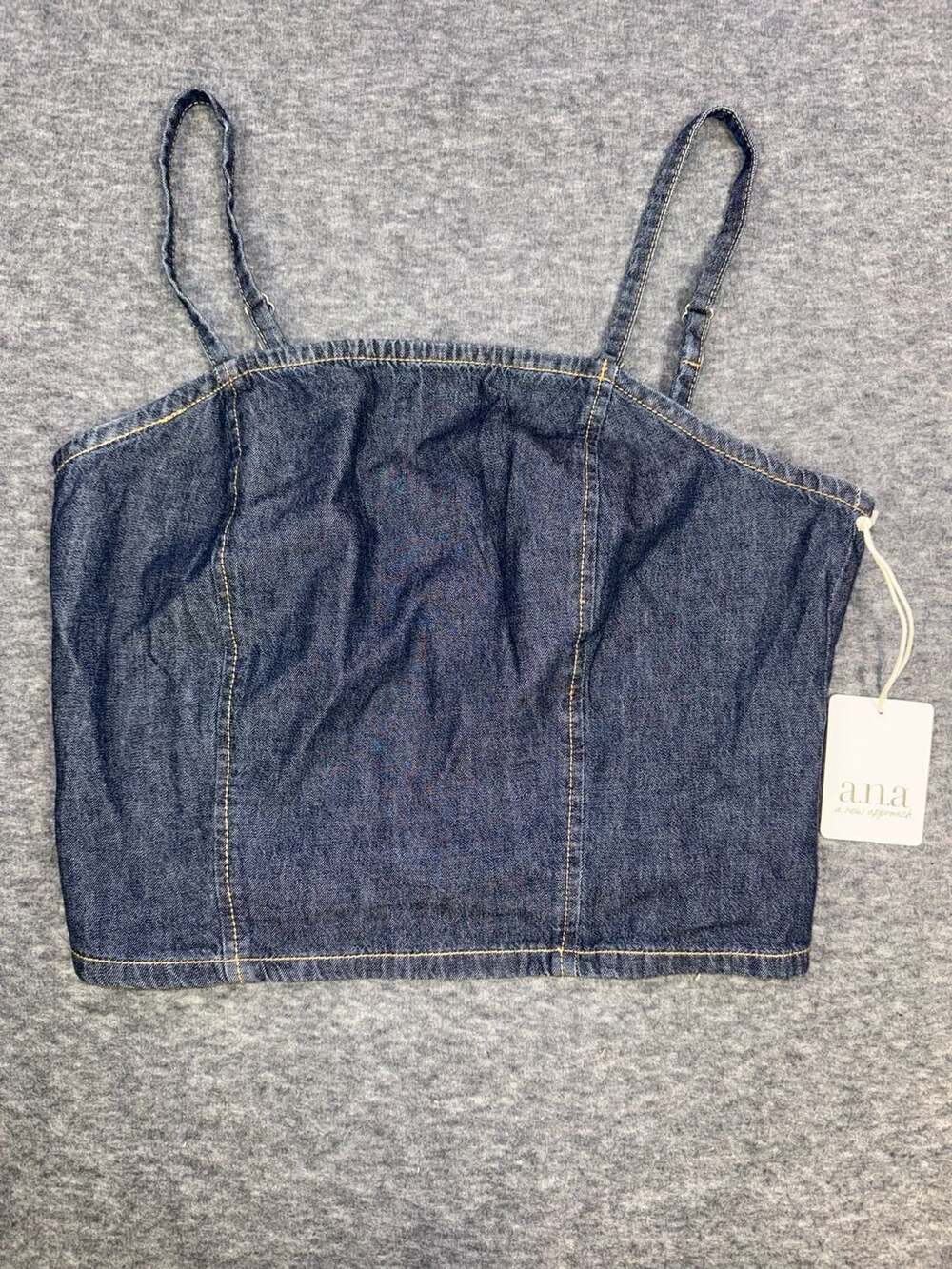 a.n.a Dark Wash Denim Smocked Back Crop Top Size XS